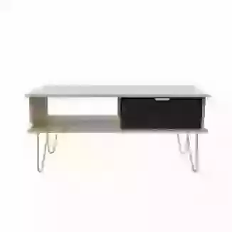 Modern Grooved Coffee Table with Single Drawer and Gold Hairpin Legs